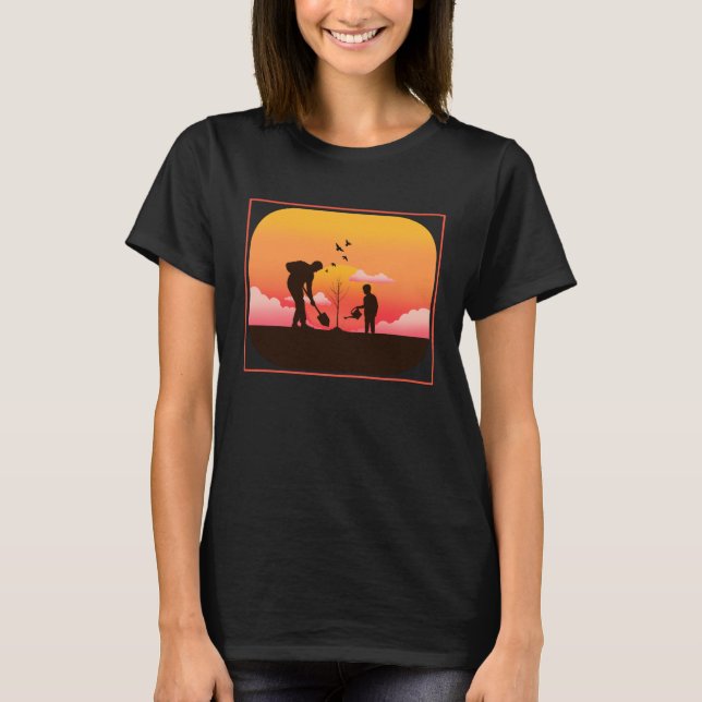 Father and Son  Tree Planting for Kids T-Shirt (Front)