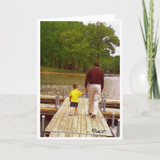 Father and Son walking at the lake. Card (Front)