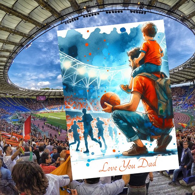 Father and Son Watching Football Match Watercolor  Holiday Card (Creator Uploaded)