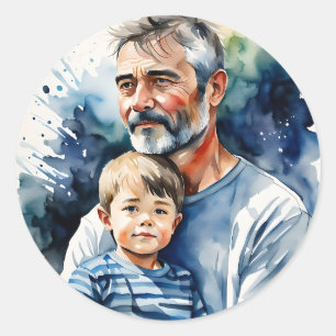 Father and son watercolor personalised classic round sticker