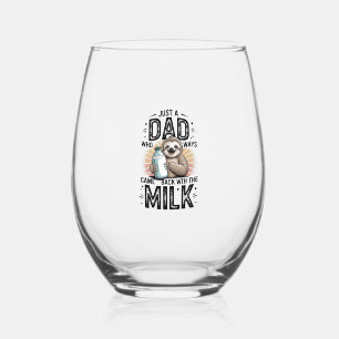 father and son with milk sloth graphic design-01 stemless wine glass