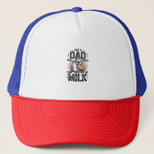father and son with milk  sloth graphic design-01 trucker hat