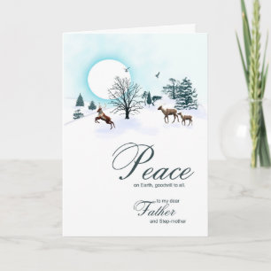 Father and step-mother, Christmas with reindeer Holiday Card