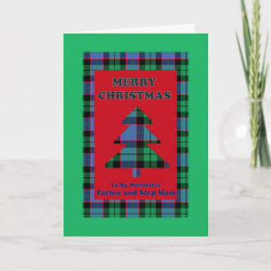 Father and Step Mum, Tartan Christmas Tree Holiday Card