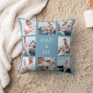 Father baby photo collage dusty blue cushion