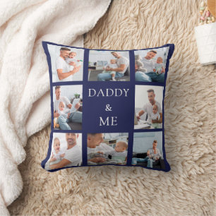 Father baby photo collage navy blue cushion