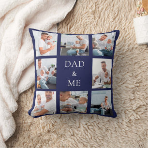 Father baby photo collage navy blue cushion