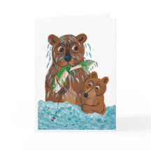 Father Bear trying to teach cub to fish