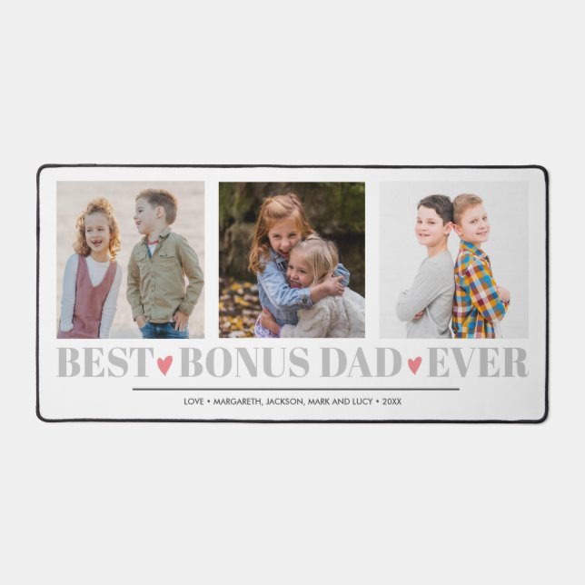 FATHER BEST BONUS DAD EVER collage 3 Photo PINK Desk Mat (Front)