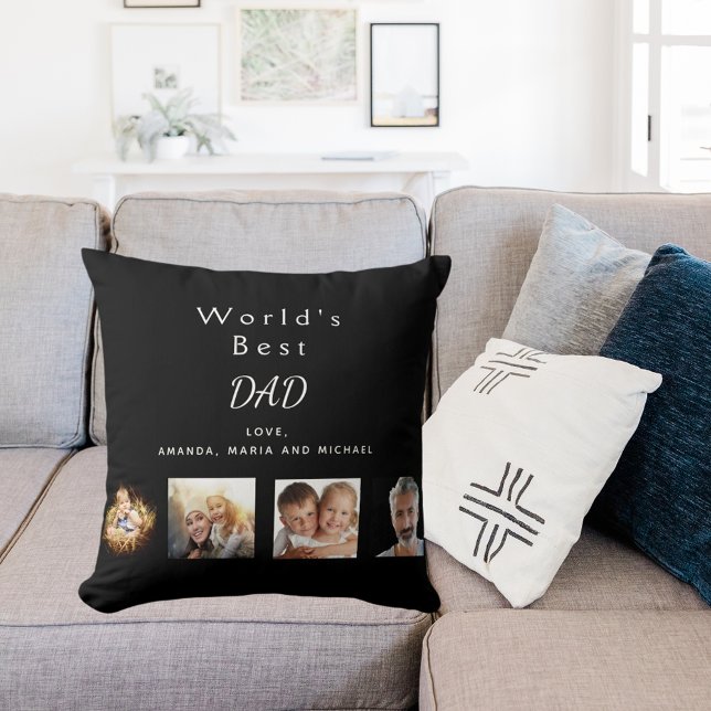 Father best dad black photo collage cushion (Creator Uploaded)