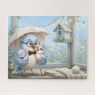 Father Bird Family Jigsaw Puzzle – Cute Blue Bird