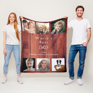 Father brown wood photo collage fleece blanket