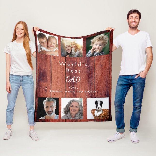 Father brown wood photo collage fleece blanket (In Situ)