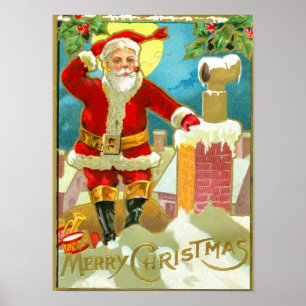 Father Christmas at a chimney Poster
