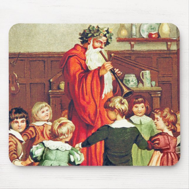 Father Christmas Blowing The Horn Mouse Pad (Front)