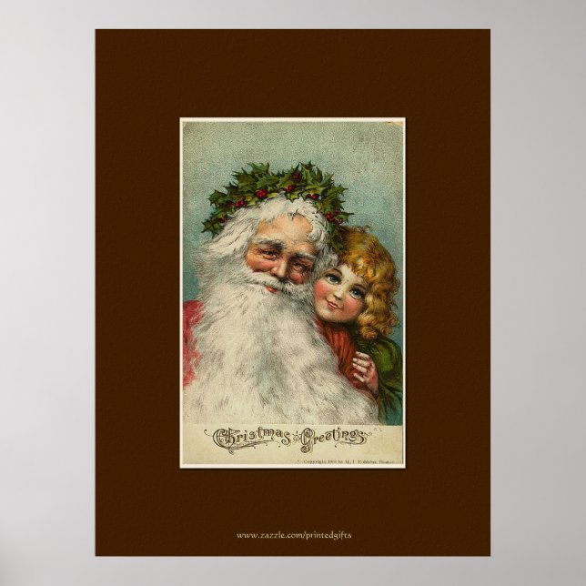 Father Christmas & Child Vintage Art Poster (Front)