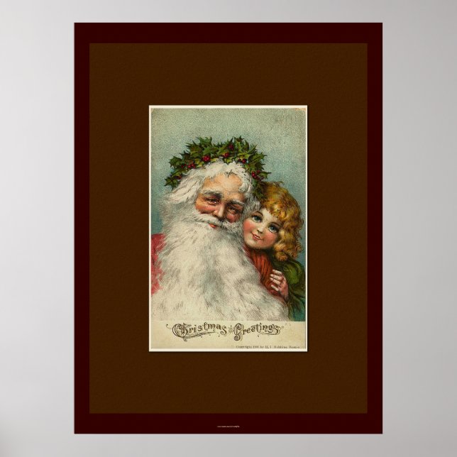 Father Christmas & Child Vintage Art Poster (Front)