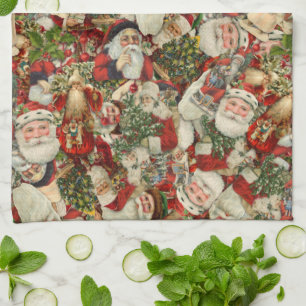 Father Christmas Collage   Tea Towel