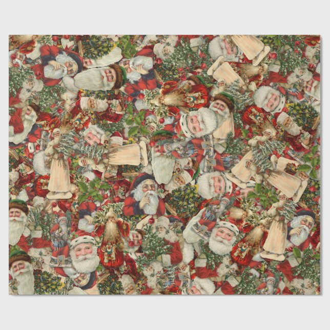 Father Christmas Collage Wrapping Paper (Flat)