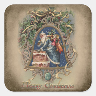 Father Christmas in Blue Robes with Holly Square Sticker