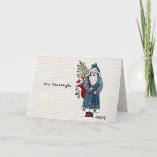 Father Christmas in Green Coat and Bag Holiday Card