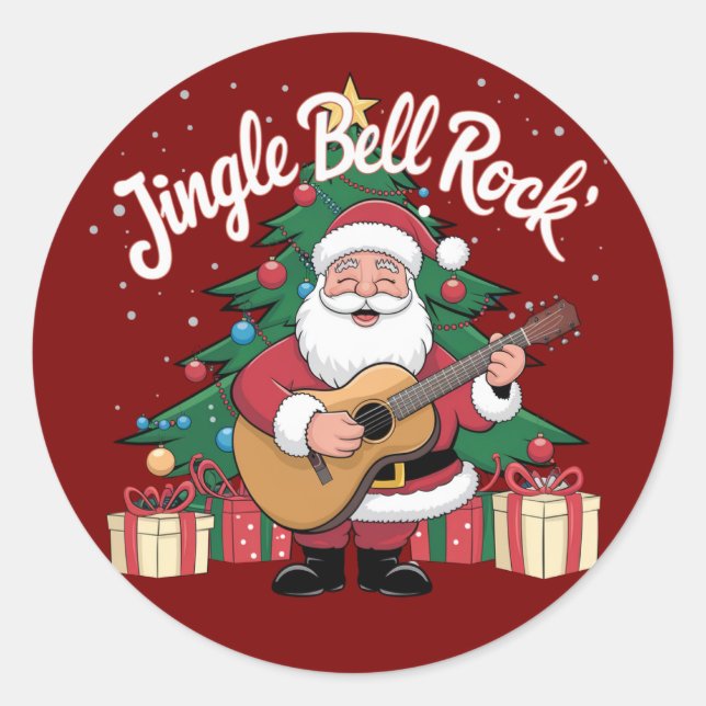 Father Christmas Jingle Bell Rock Classic Round Sticker (Front)