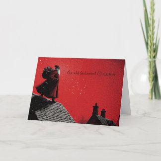 Father Christmas on a rooftop with text space Card