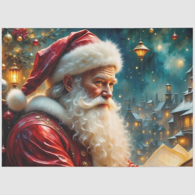 Father Christmas Reading by Lantern Light |  Tissue Paper (Front)