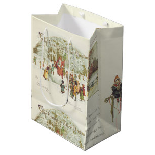 Father Christmas Vintage Book Side Old Lettering Medium Gift Bag