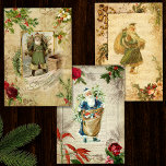 Father Christmas Vintage Floral Ephemera Wrapping Paper Sheet<br><div class="desc">Gorgeous collection of old world Christmas ephemera,  featuring Father Christmas,  music,  roses,  bells,  script and ornamental flourishes with rustic engraved pine on distressed,  grungy gold parchment background. Suitable for Christmas decoupage and crafting projects.</div>