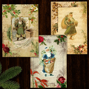 Father Christmas Vintage Floral Ephemera Wrapping Paper Sheet