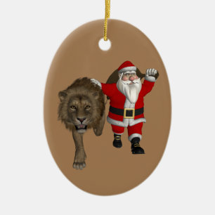 Father Christmas Walking With Lion Ceramic Ornament