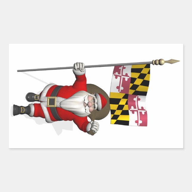 Father Christmas With Flag Of Maryland Rectangular Sticker (Front)