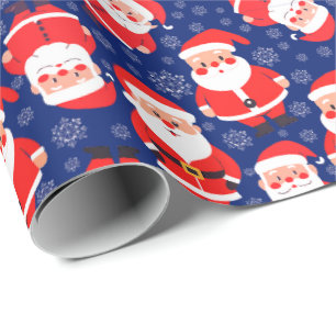 Father Christmas With Snowflakes   Navy Blue Santa Wrapping Paper
