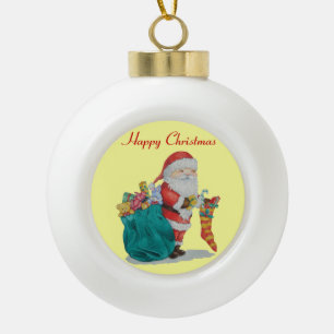 Father Christmas with toys and gifts in sack Ceramic Ball Christmas Ornament