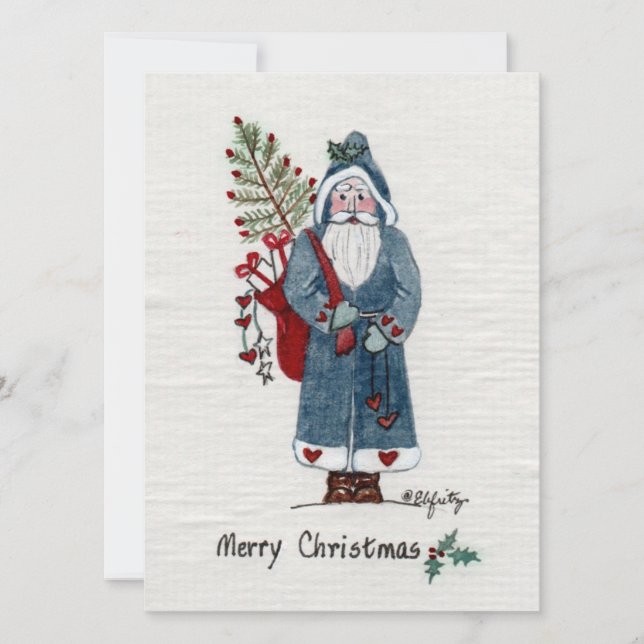 Father Christmas with Tree wishes Merry Christmas Holiday Card (Front)