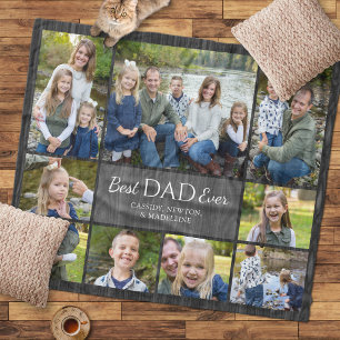 Father Dad Best Ever Kids Photo Collage Fleece Blanket