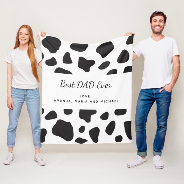 Father dad black white cow skin pattern fleece blanket (In Situ)