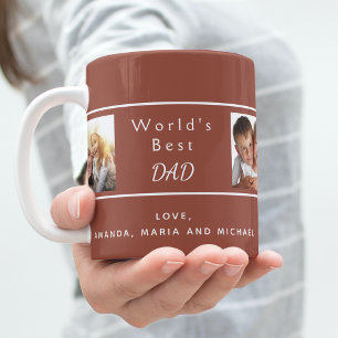 Father dad family photo collage brown coffee mug