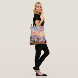 Father & Daughter Flying Kite by Ocean Cliffs Tote Bag