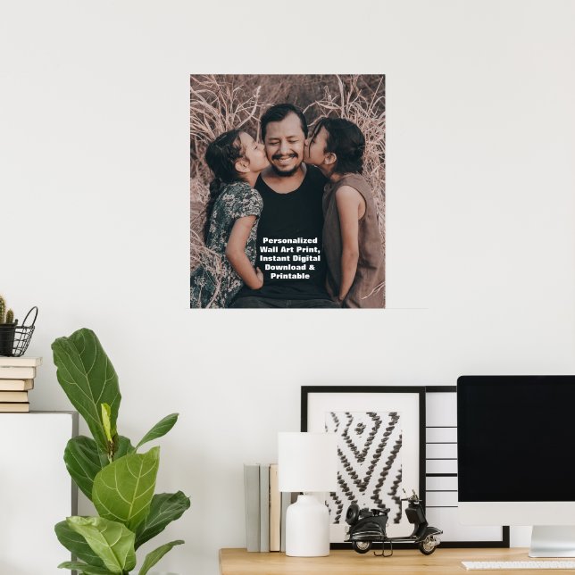 Father & Daughters Photo Poster, Custom Family Art Poster (Home Office)