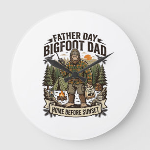 Father Day Bigfoot Dad Shirt Woodland Papa Retro G Large Clock