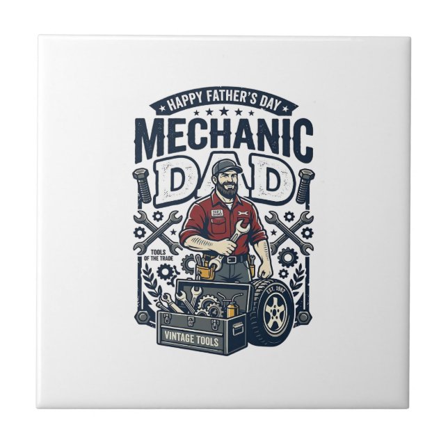 Father Day Mechanic Dad Shirt Funny Working Dad Gi Ceramic Tile (Front)