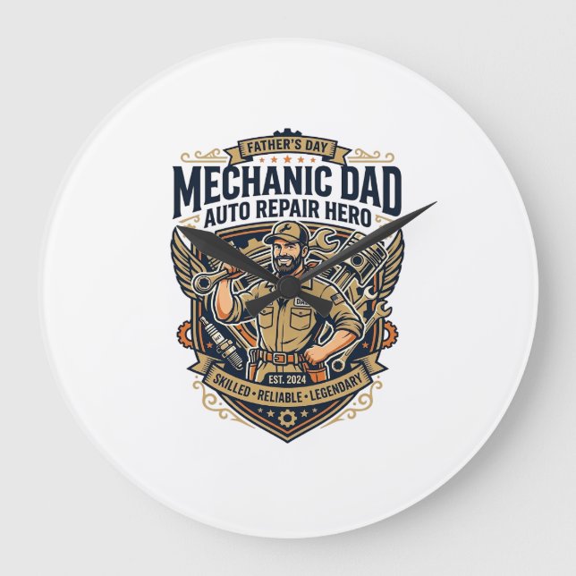 Father Day Mechanic Dad Shirt Funny Working Dad Gi Large Clock (Front)