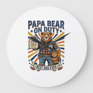 Father Day Papa Bear On Duty Shirt Funny Animal Da Large Clock