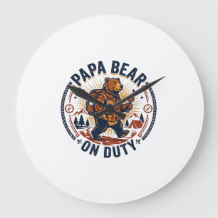Father Day Papa Bear On Duty Shirt Funny Animal Da Large Clock