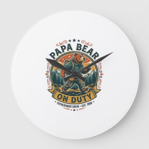 Father Day Papa Bear On Duty Shirt Funny Animal Da Large Clock
