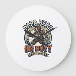 Father Day Papa Bear On Duty Shirt Funny Animal Da Large Clock