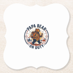 Father Day Papa Bear On Duty Shirt Funny Animal Da Paper Coaster