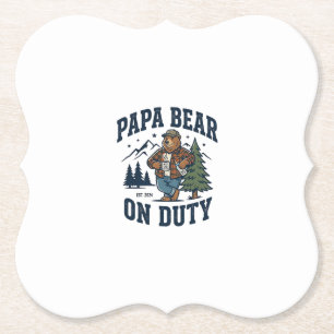 Father Day Papa Bear On Duty Shirt Funny Animal Da Paper Coaster